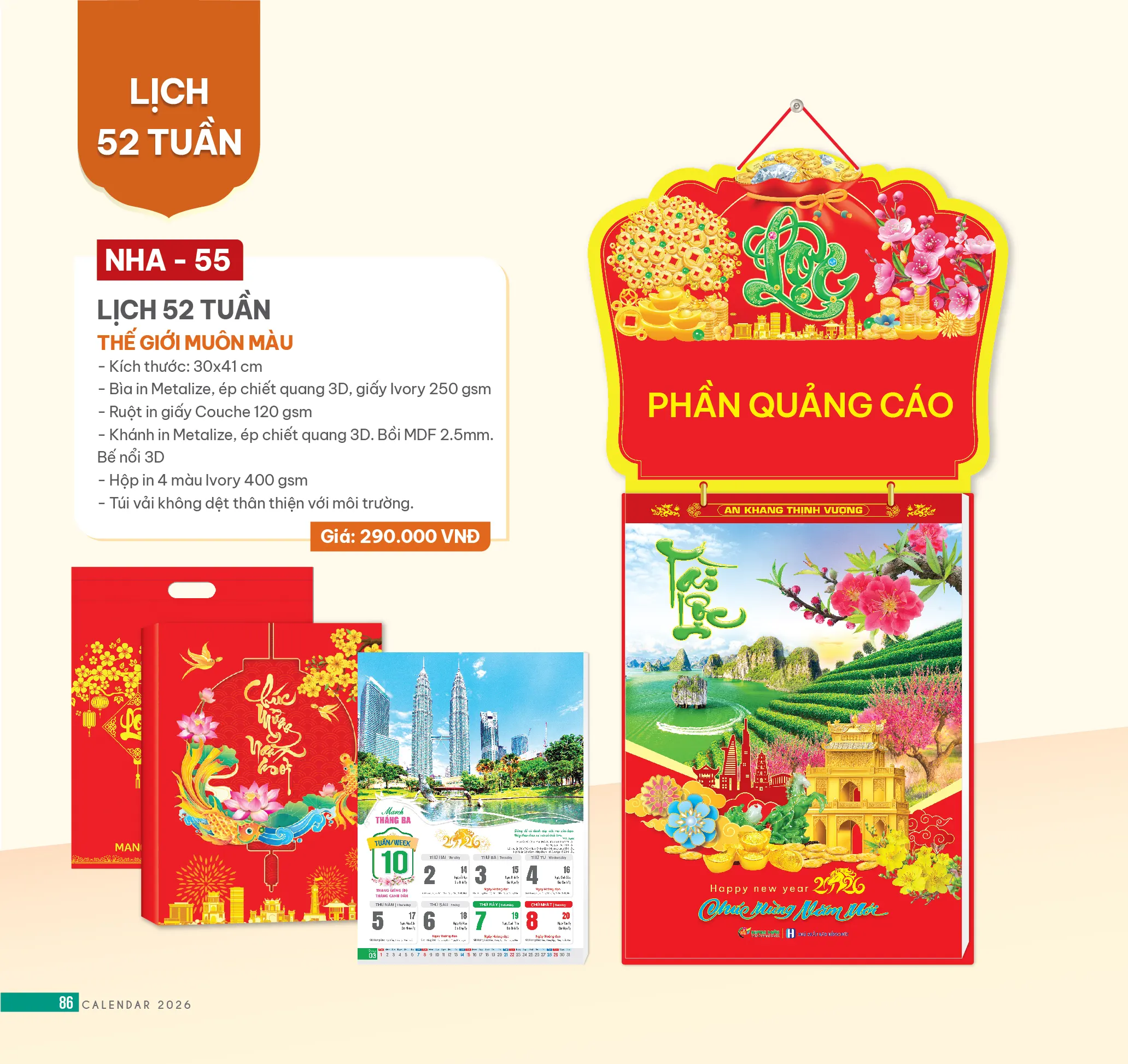 Lịch 52 Tuần Phôi Sẵn Mã NHA | In Lịch Tết 2026 Nhanh – Giá Tốt