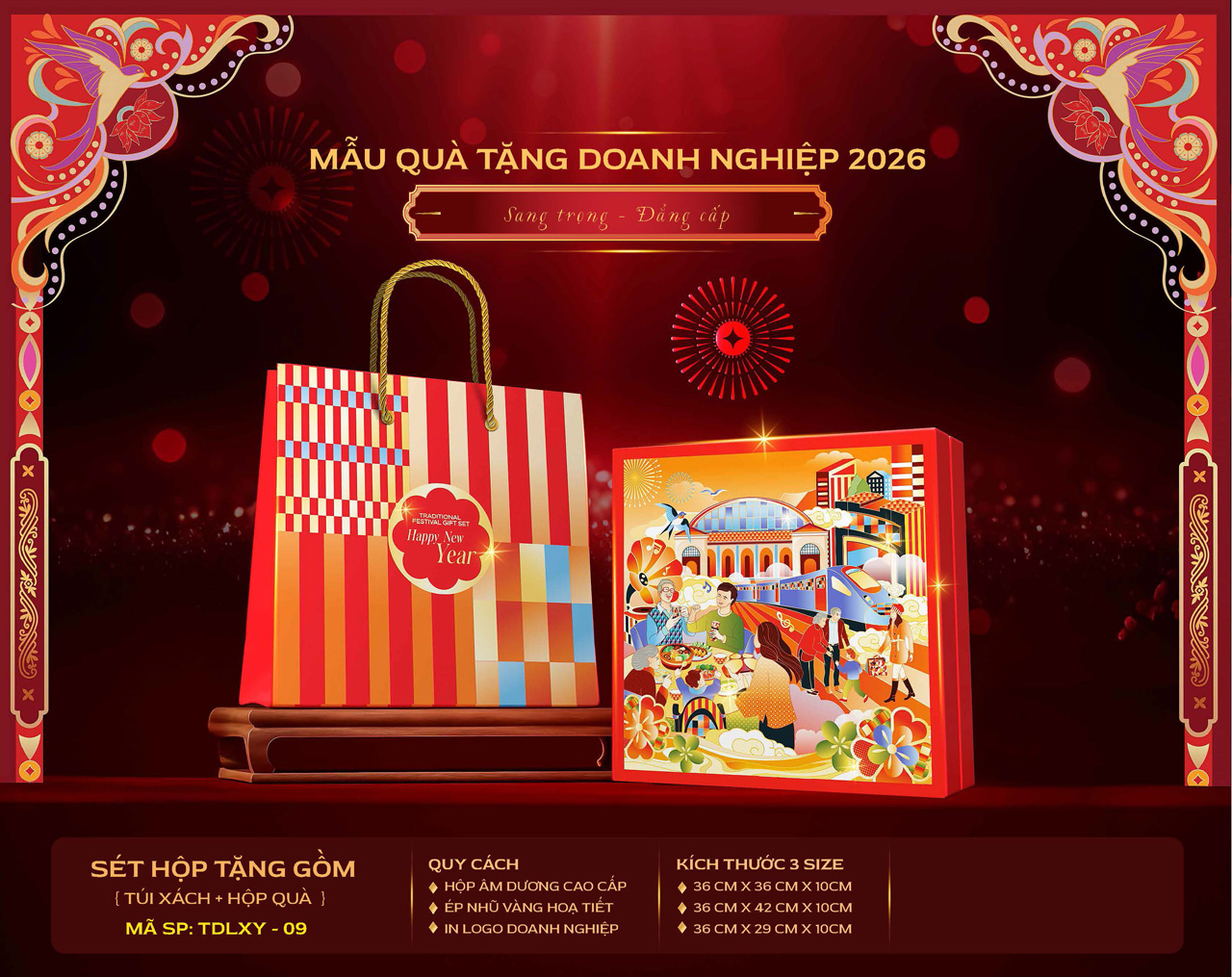 Hộp quà Tết giấy mỹ thuật ép kim sang trọng