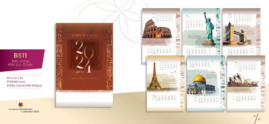 lịch 7 tờ bông sen 2024
