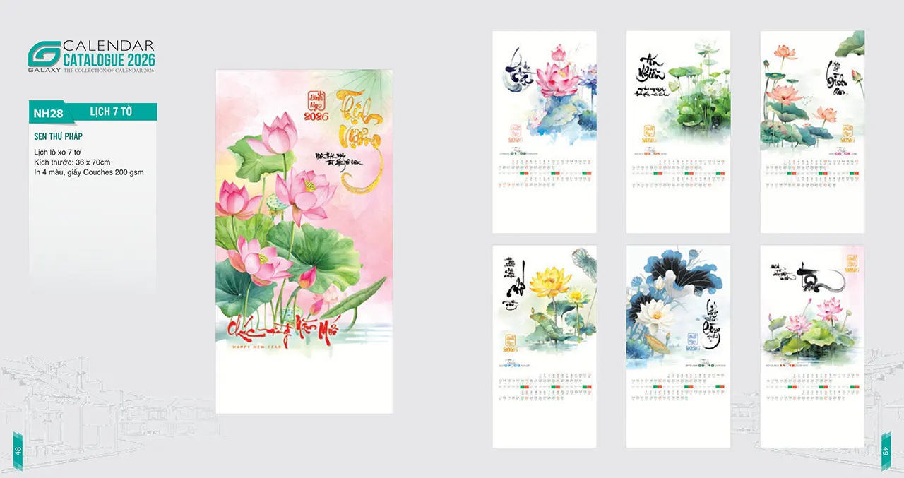 mẫu lịch lò xo 7 tờ 2026 đẹp