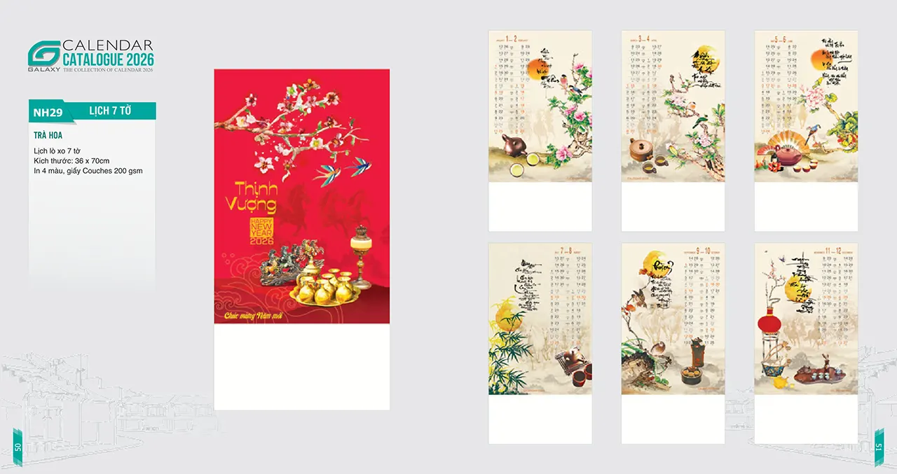 lịch lò xo treo tường mã NH