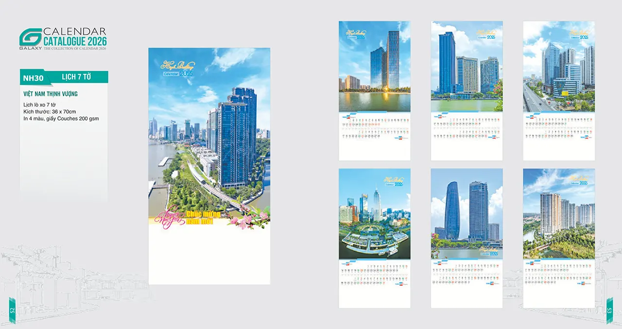 in lịch lò xo 7 tờ 2026 mã NH