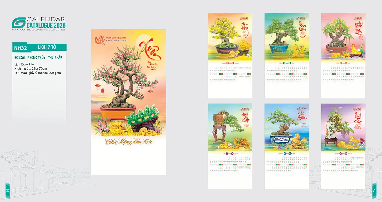 phôi lịch lò xo 7 tờ 2026 mã NH