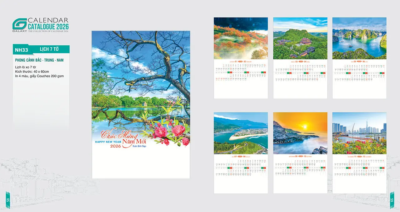 lịch lò xo 7 tờ 2026 in logo doanh nghiệp