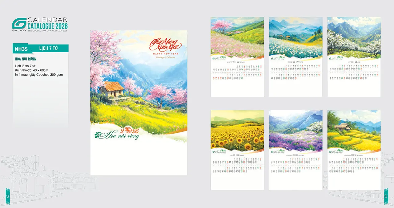 lịch lò xo 2026 mã NH cao cấp