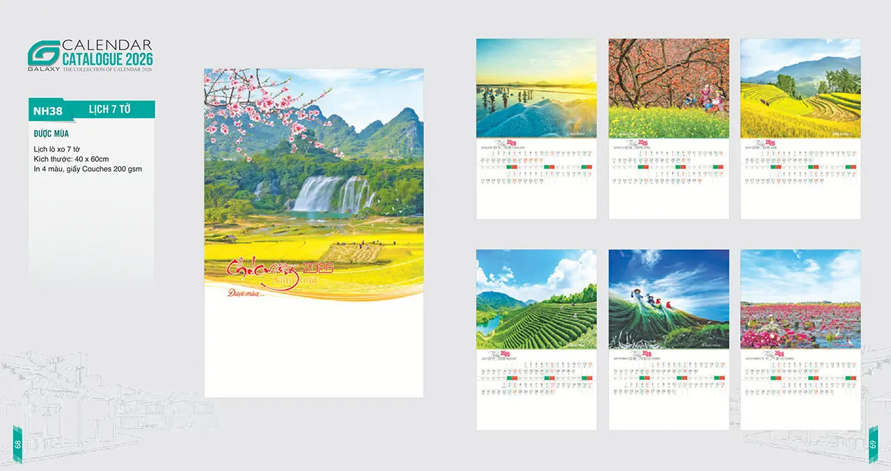 lịch lò xo 7 tờ 2026 mã NH in nhanh