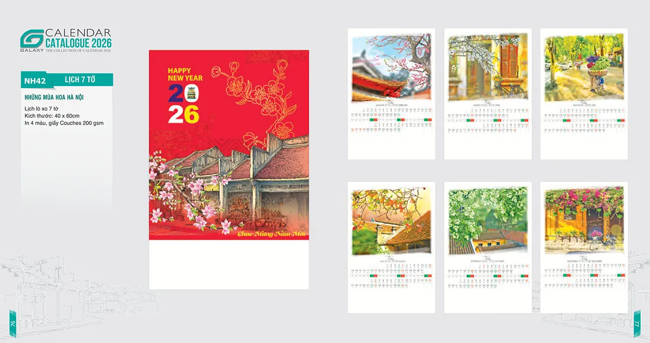 lịch lò xo 7 tờ 2026 khổ lớn