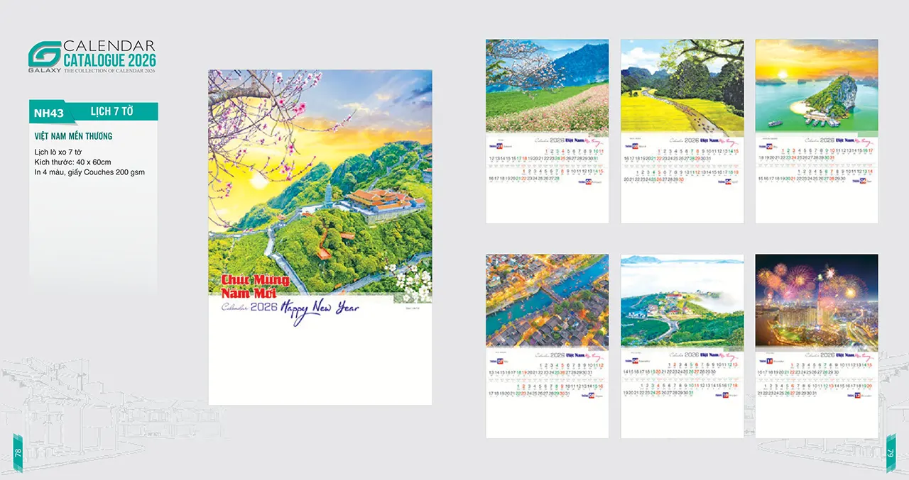 lịch lò xo 7 tờ mã NH giao hàng toàn quốc