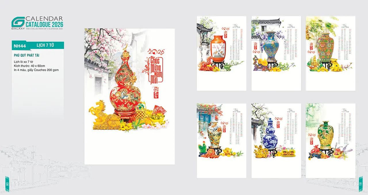 lịch lò xo 7 tờ 2026 sang trọng tinh tế