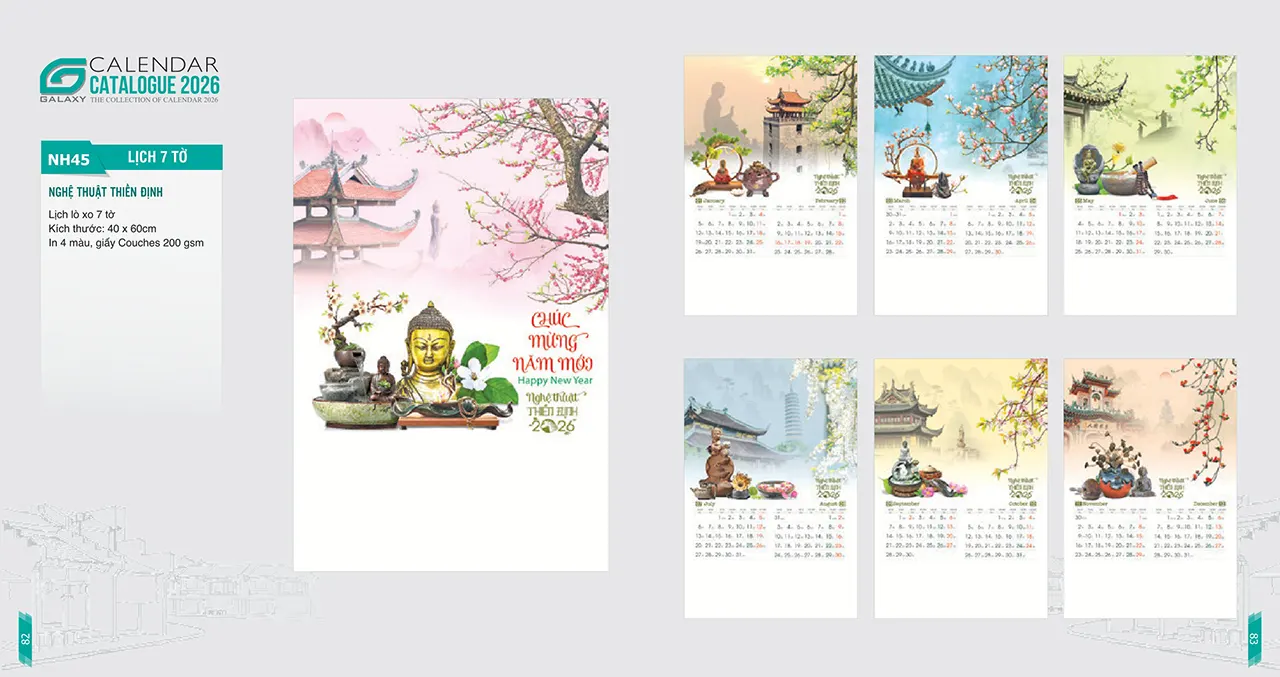 bộ lịch lò xo 7 tờ mã NH 2026