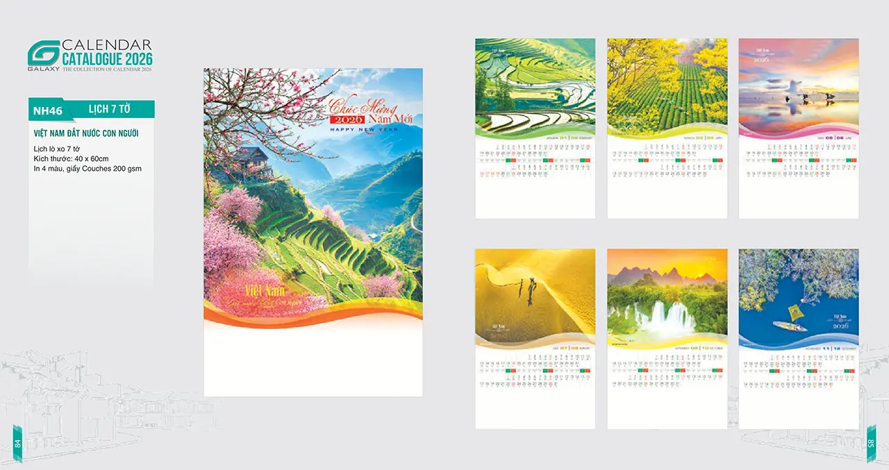 in lịch lò xo 7 tờ mã NH làm quà tặng khách hàng