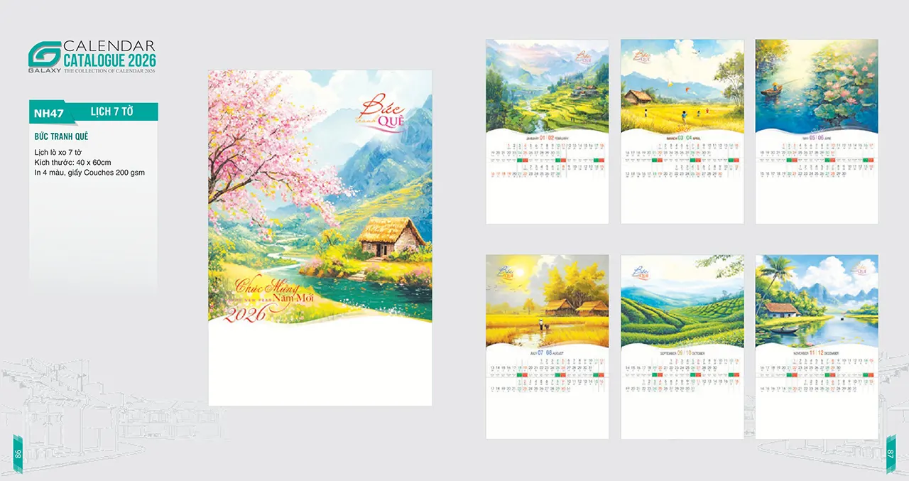 lịch lò xo 7 tờ 2026 mã NH phôi sẵn