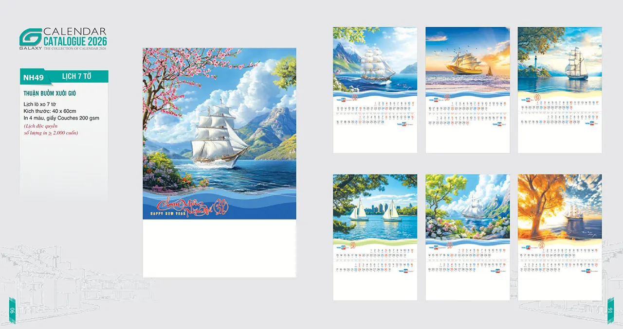 lịch lò xo 7 tờ mã NH sang trọng tinh tế