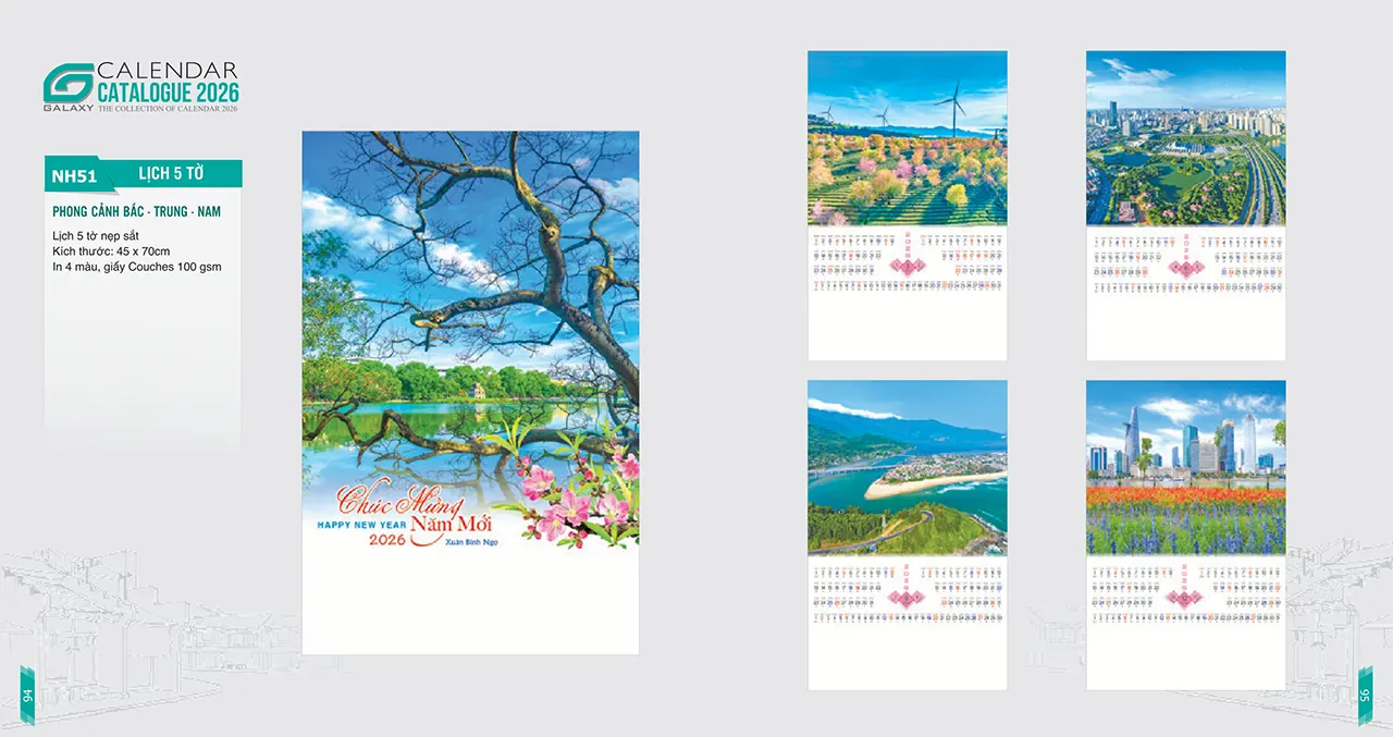 lịch lò xo 7 tờ mã NH dùng làm quà Tết