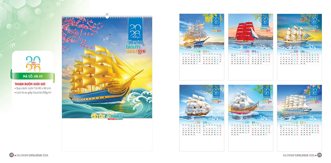 thiết kế lịch 7 tờ 2026 sang trọng