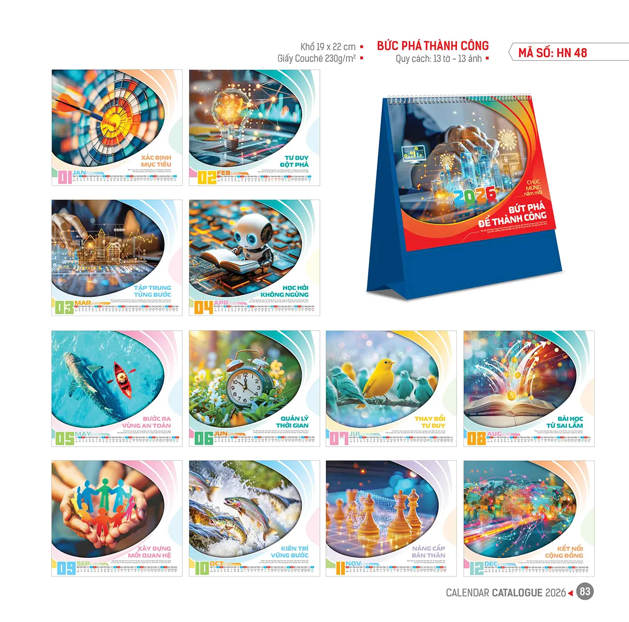 Mẫu lịch để bàn 2026 mã HN cao cấp