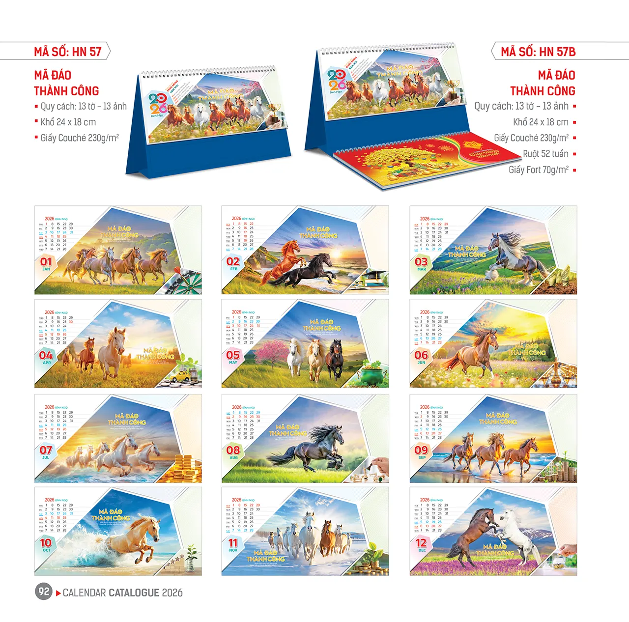 Lịch để bàn 2026 mã HN màu sắc tươi sáng