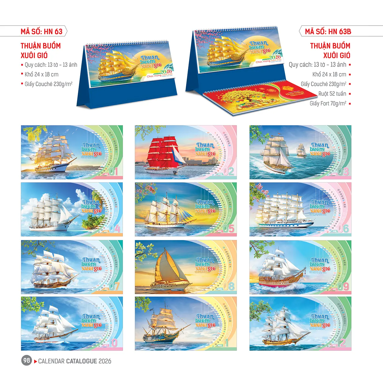 Mẫu lịch để bàn 13 tờ mã HN 2026