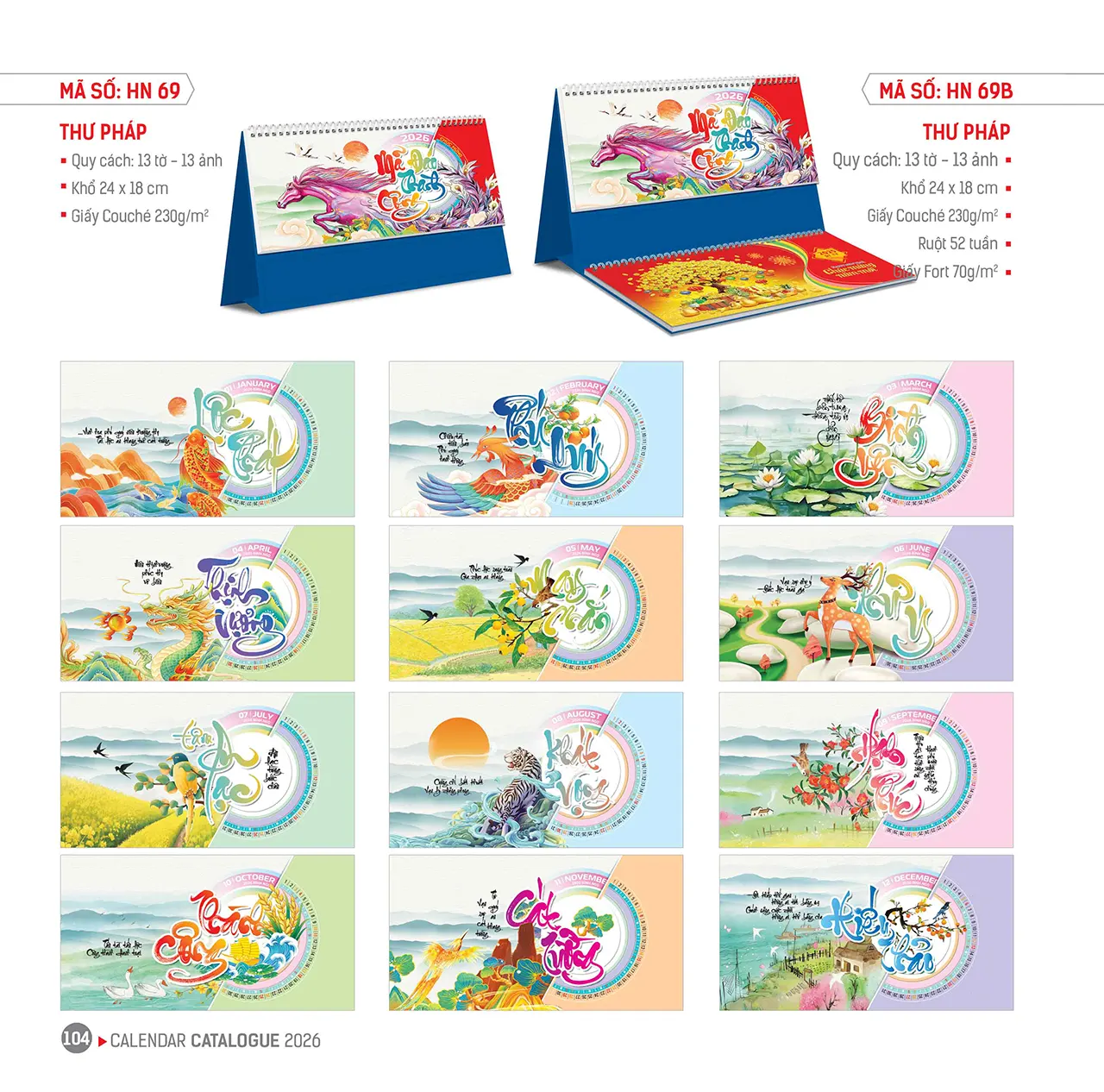 Lịch để bàn 2026 mã HN đế lịch in thương hiệu