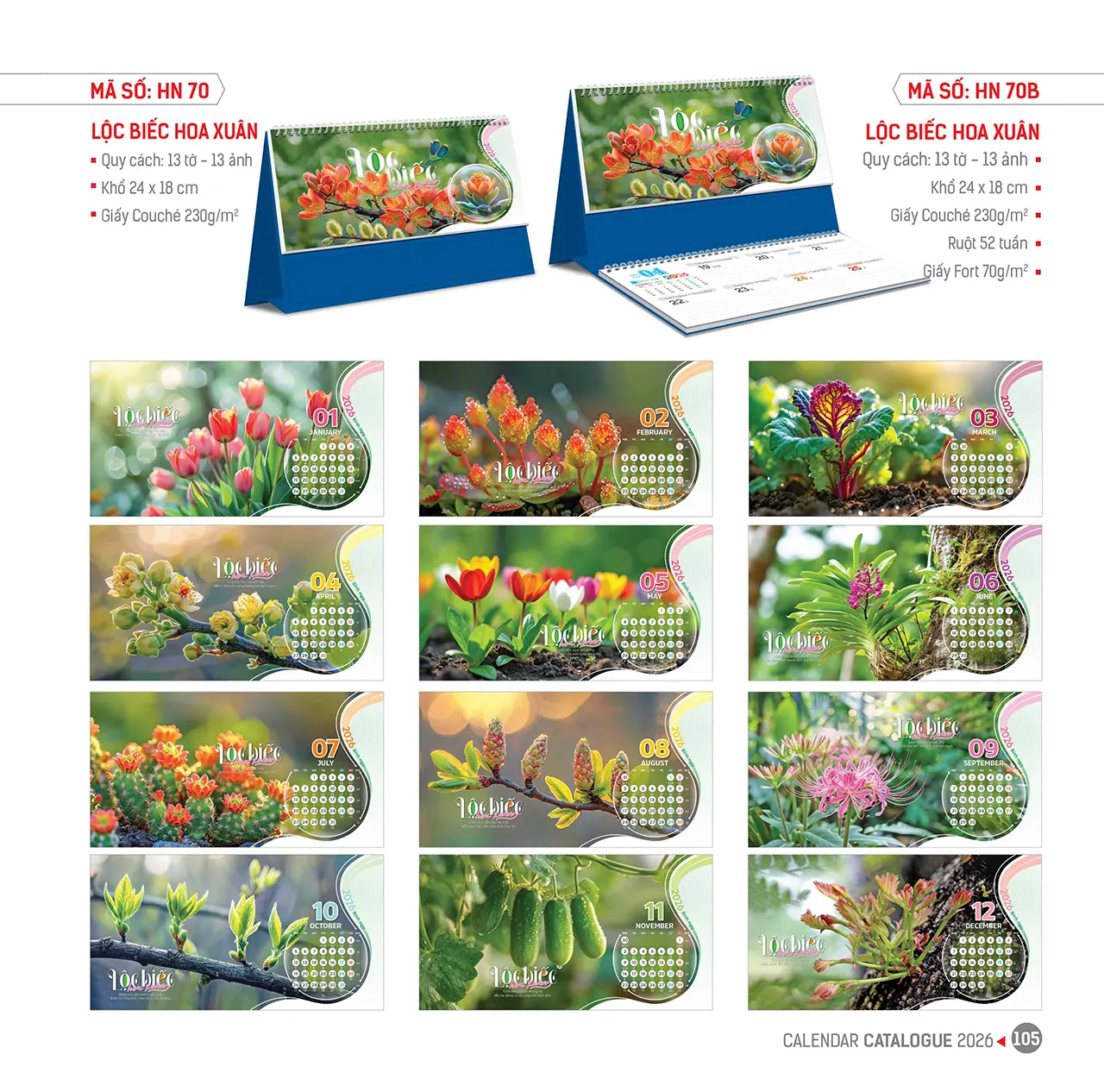 Mẫu lịch để bàn cao cấp in lò xo trắng tinh tế