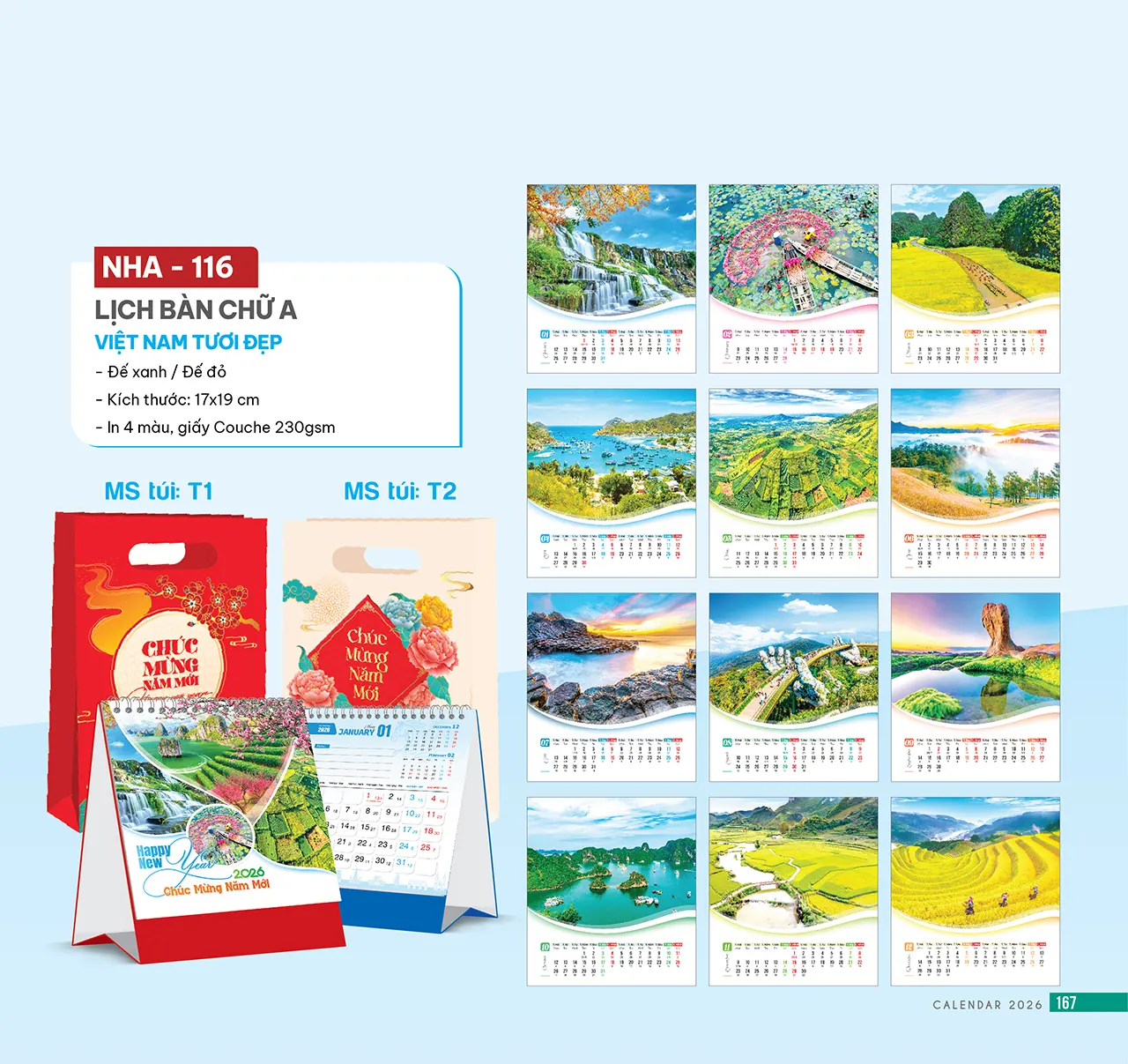 Lịch để bàn doanh nghiệp 2026 in logo thương hiệu