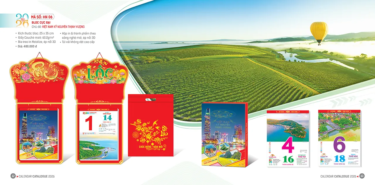 Lịch bloc 2026 mã HN quà tặng khách hàng dịp tết