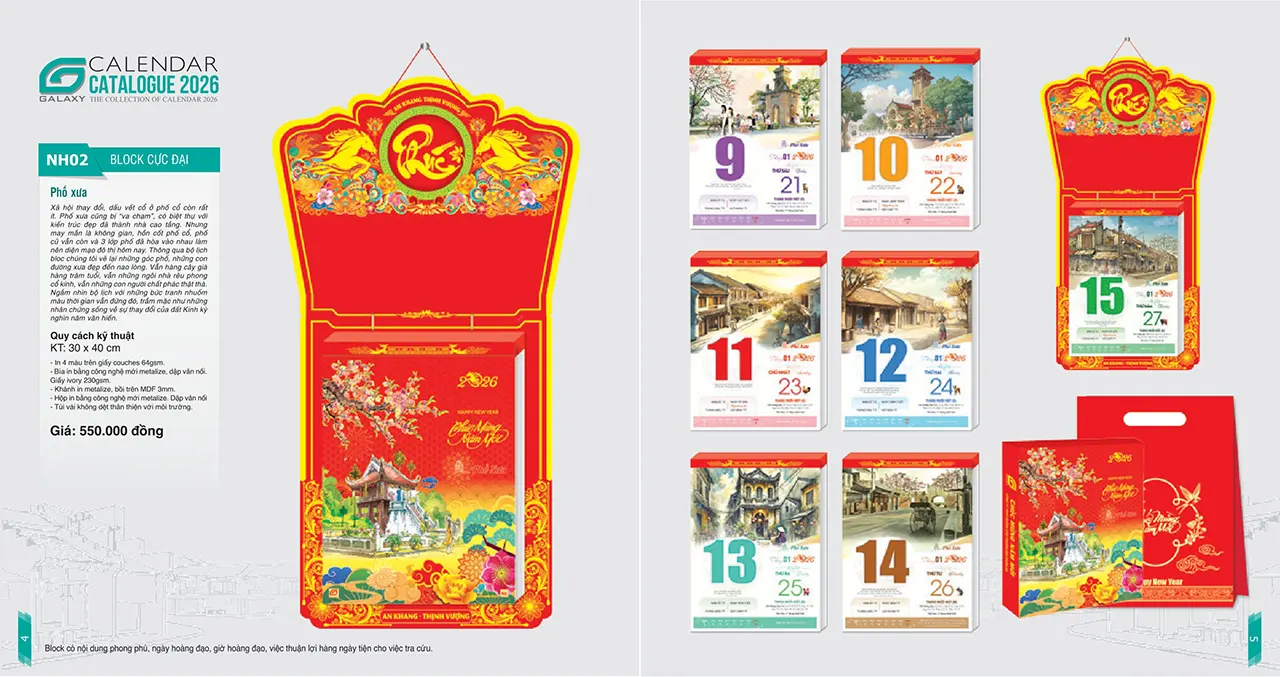 mẫu lịch bloc 2026 mã NH đẹp