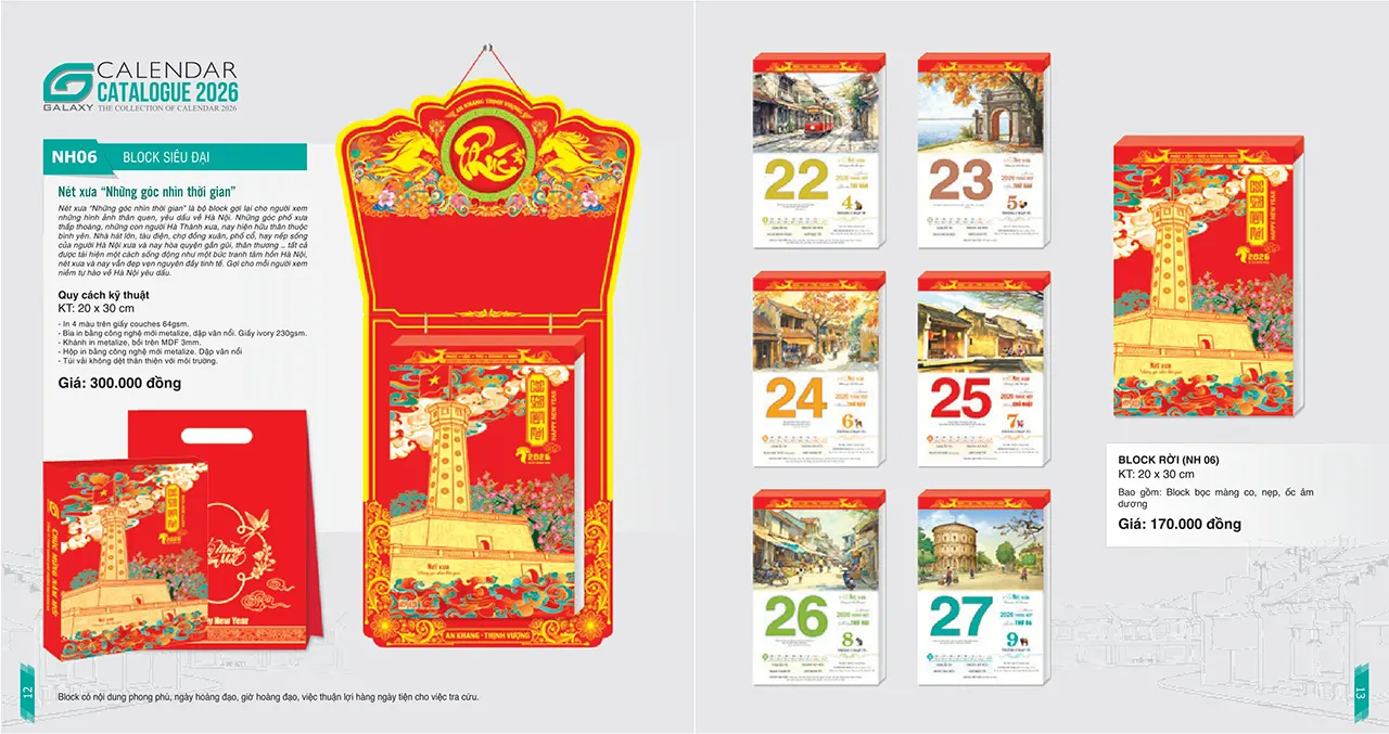 lịch bloc phôi sẵn mã NH làm quà tặng