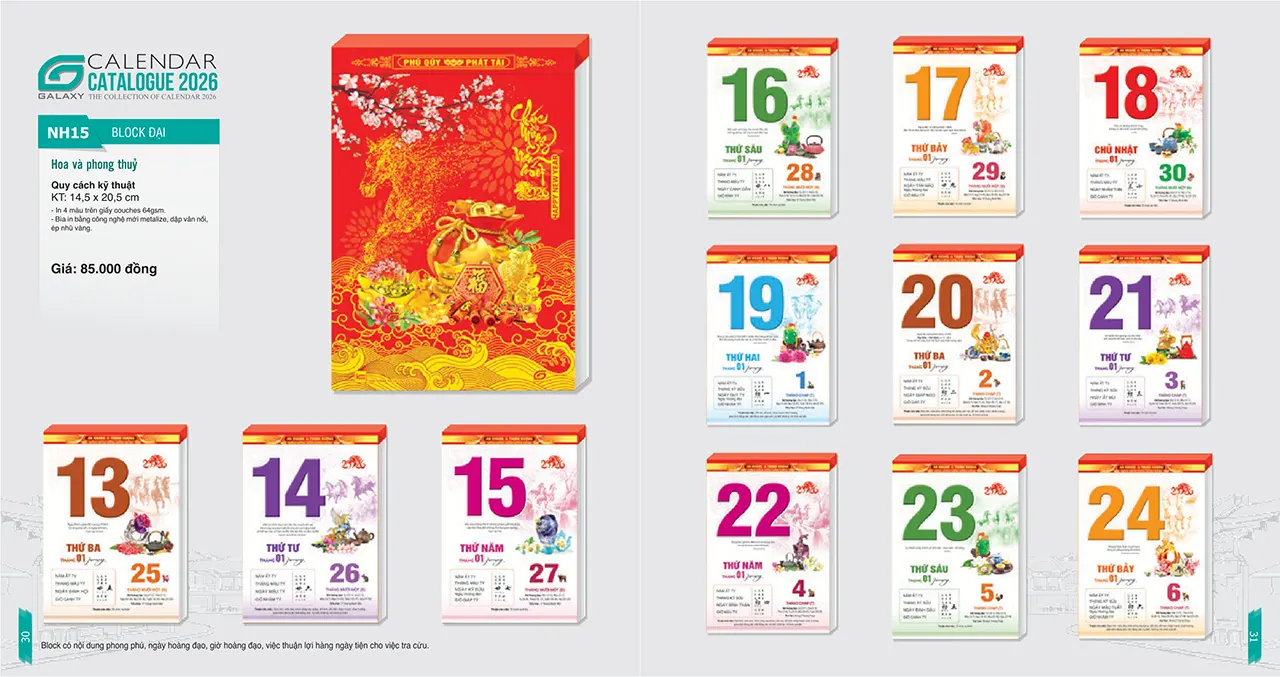 lịch bloc phôi sẵn mã NH treo tường