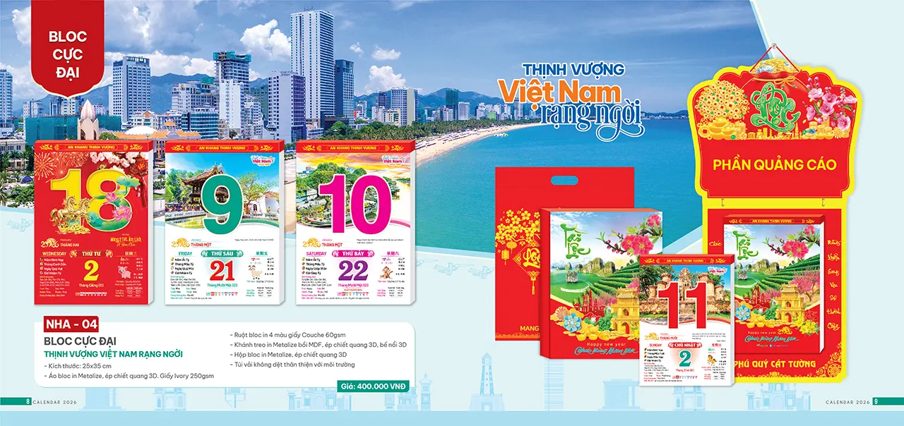 lịch bloc tết 2026 sang trọng