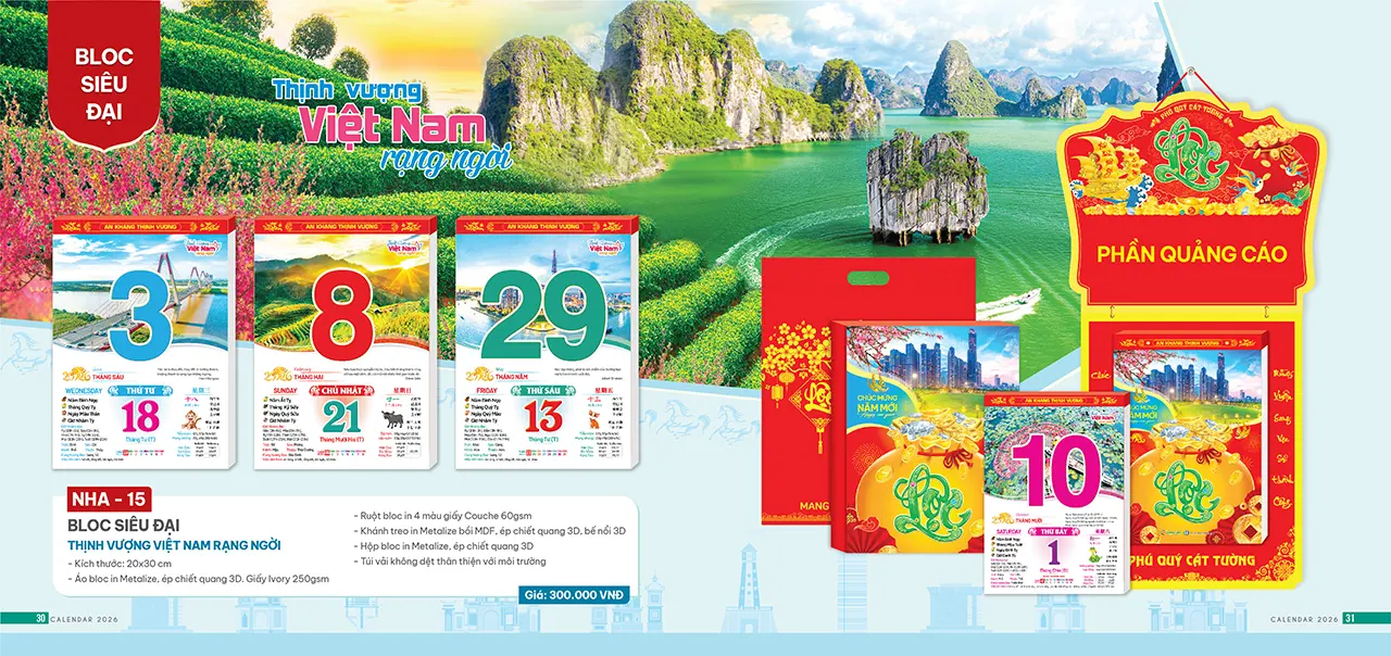 lịch bloc treo tường 2026 mã NHA