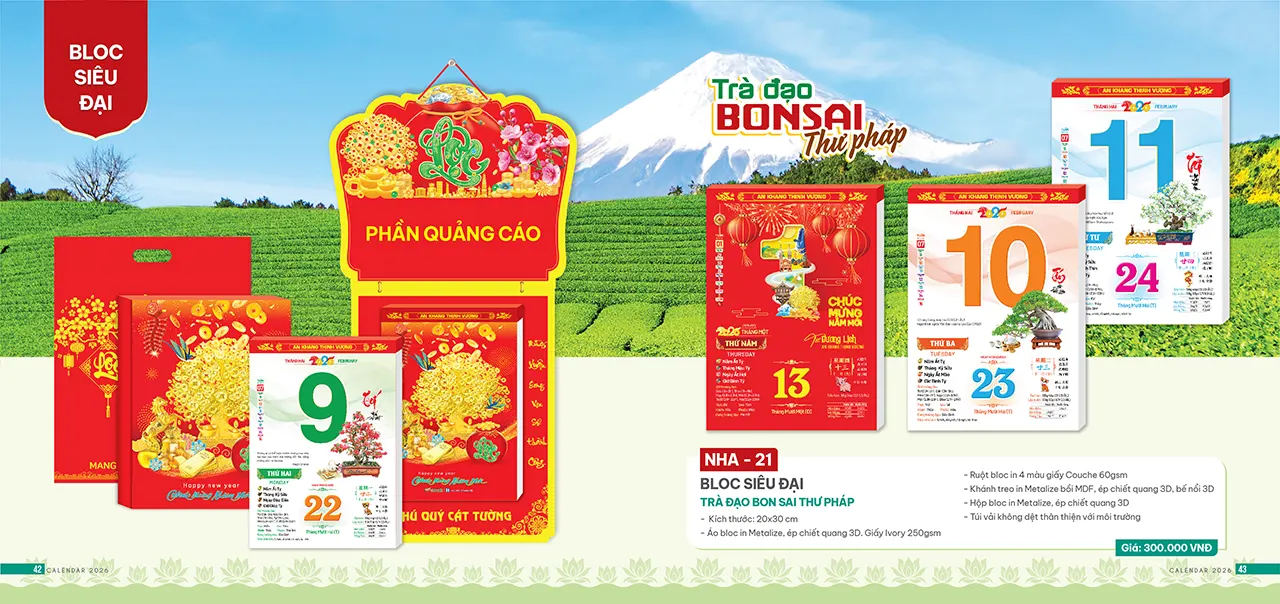 mẫu lịch bloc 2026 mã NHA cao cấp