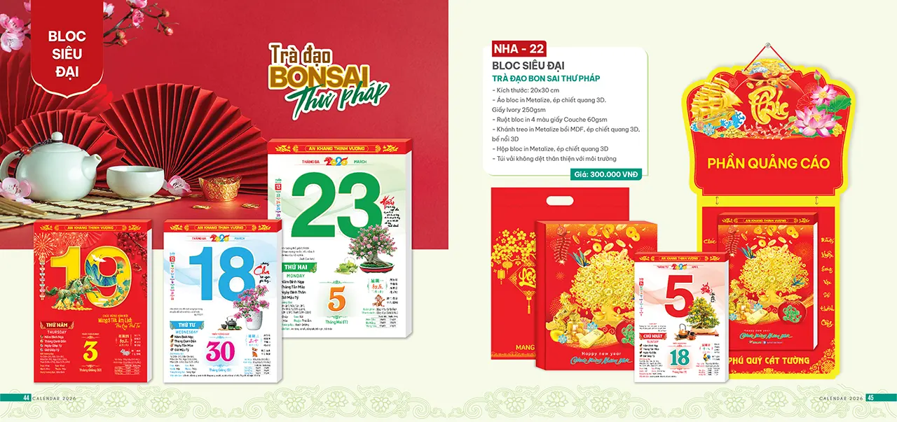 lịch bloc 2026 mã NHA phôi sẵn sang trọng