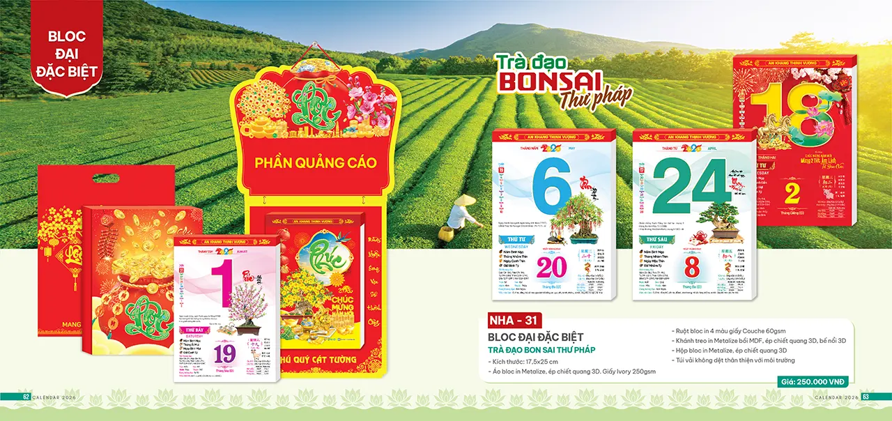 hình ảnh lịch bloc 2026 mã NHA treo tường