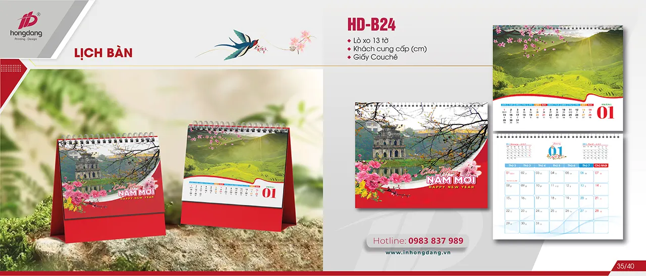 lịch để bàn 2026 đế gỗ cao cấp