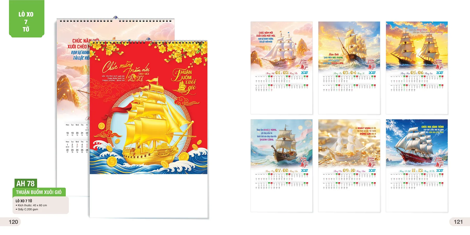 Mẫu lịch lò xo 7 tờ năm 2027