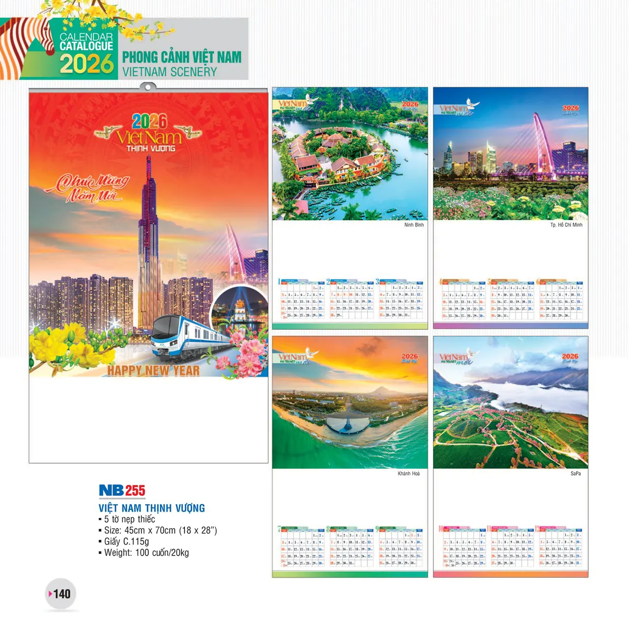 In lịch nẹp thiếc 5 tờ cho doanh nghiệp tặng khách hàng