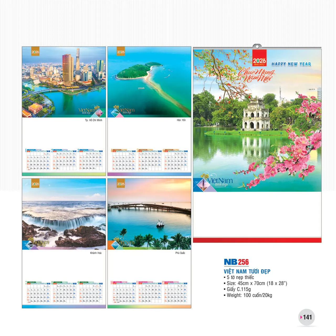 Mẫu lịch nẹp thiếc 5 tờ cao cấp dùng làm quà Tết