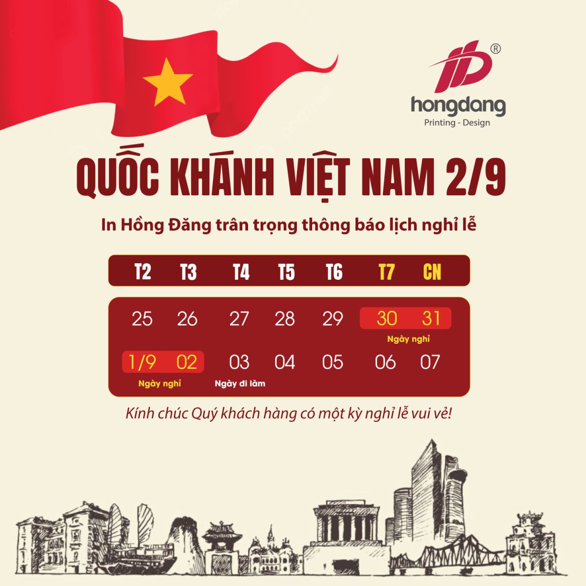 lịch nghỉ lễ quốc khánh 2/9 in hồng đăng