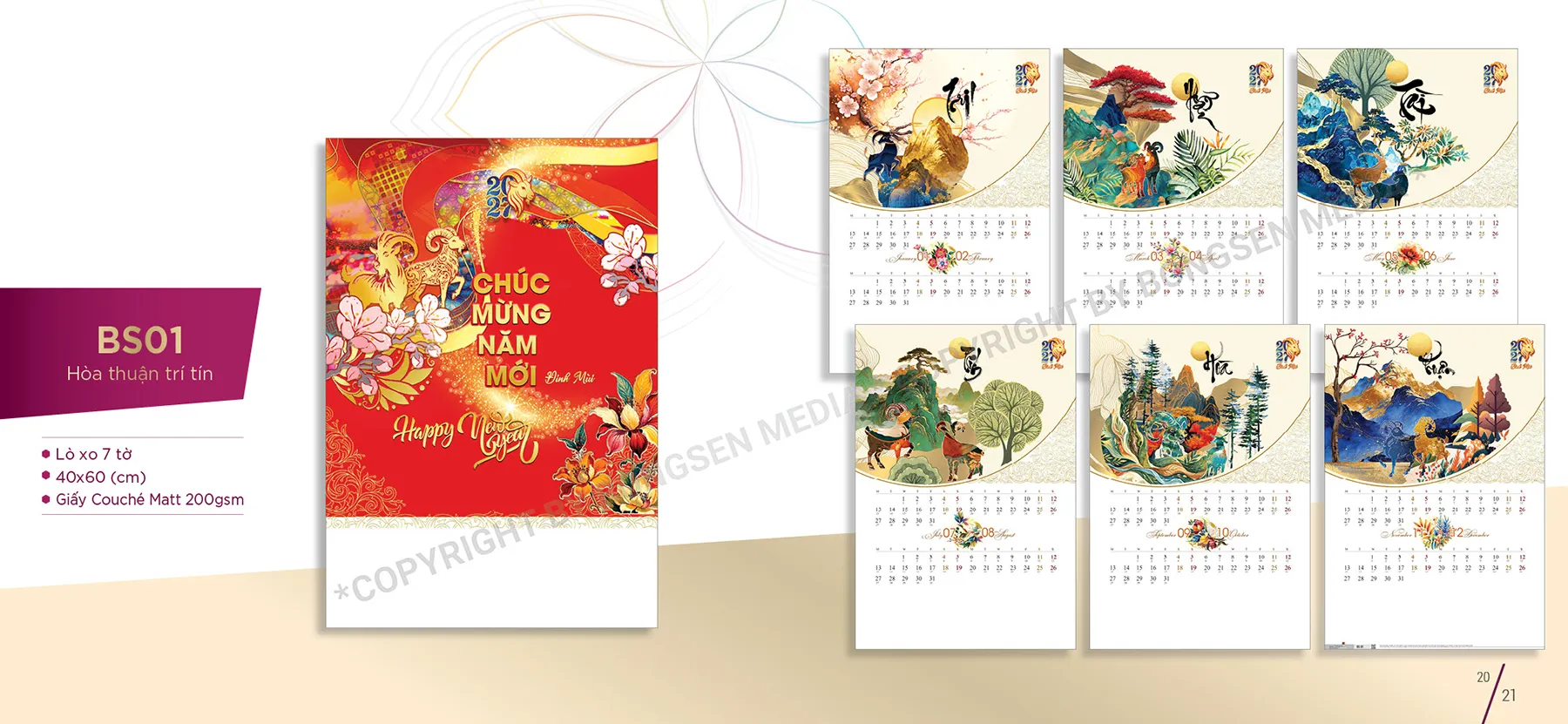 in lịch tết treo tường 7 tờ