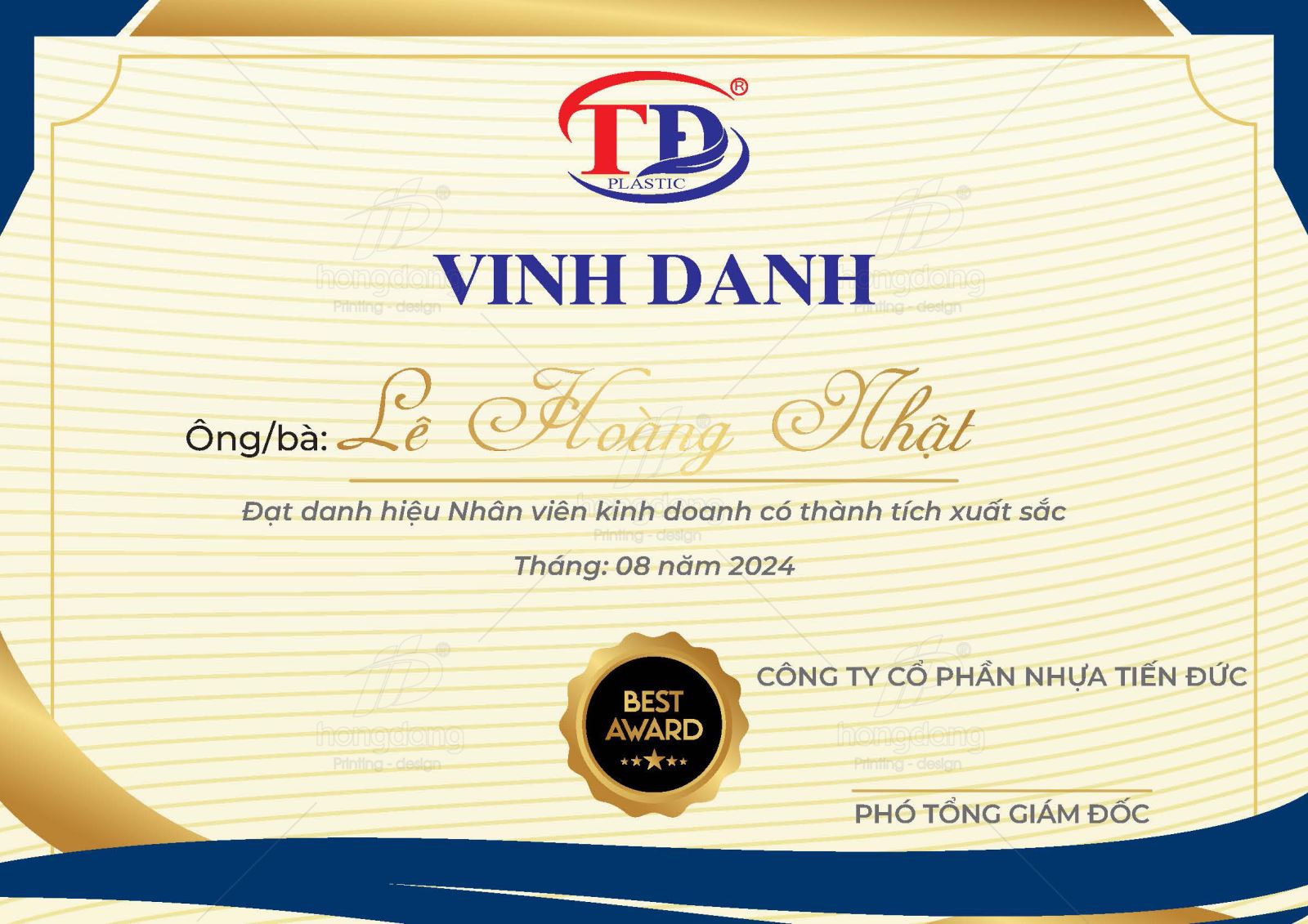 giấy khen doanh nghiệp